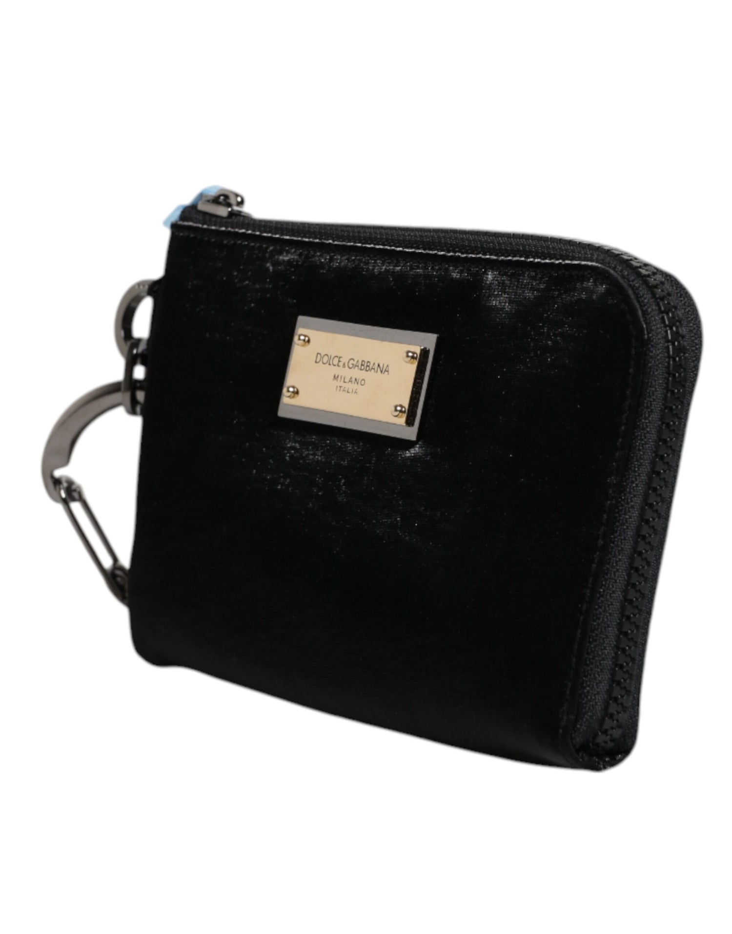 Dolce &amp; Gabbana Black Nylon Logo Plaque Keyring Pouch Clutch Bag