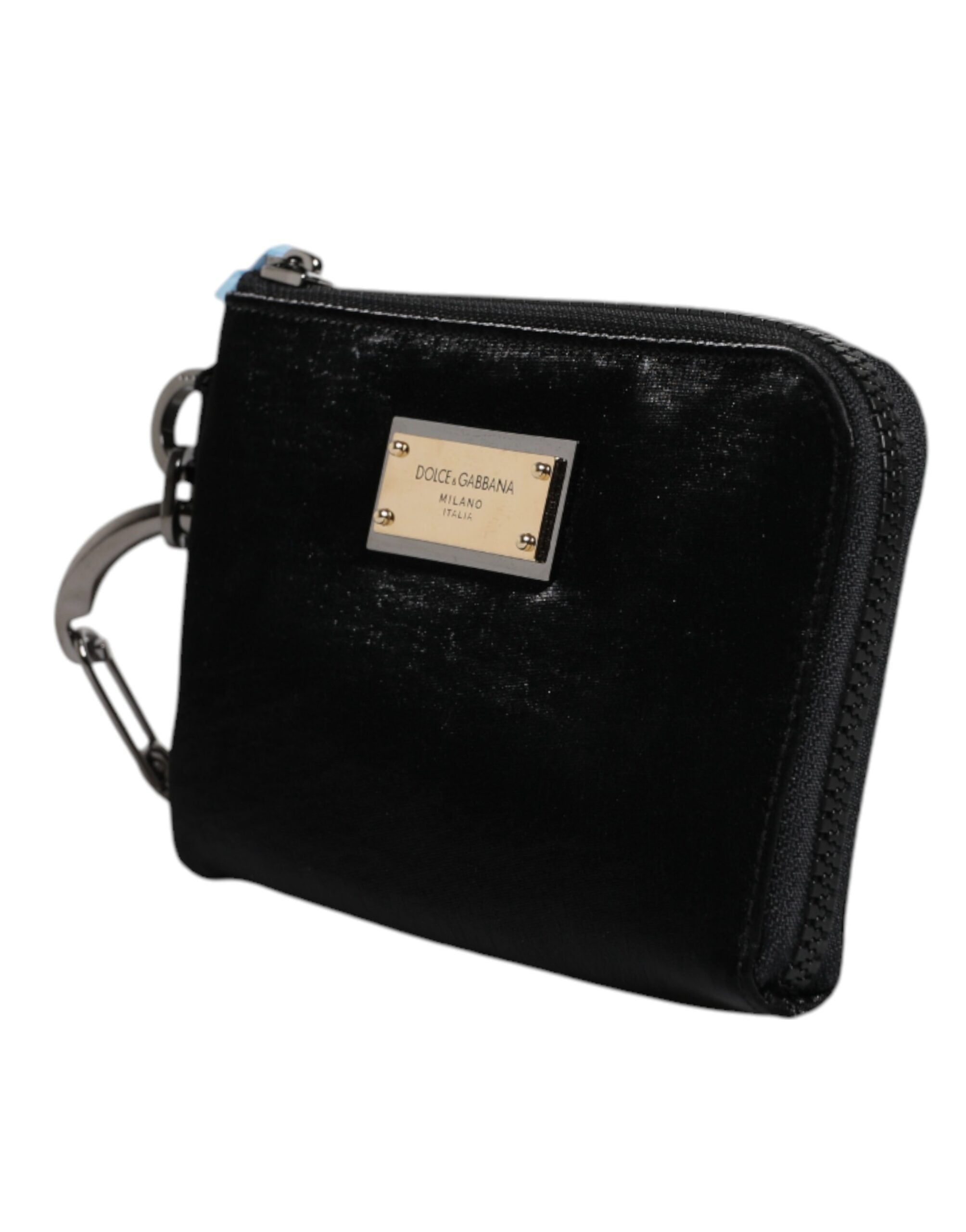 Dolce &amp; Gabbana Black Nylon Logo Plaque Keyring Pouch Clutch Bag