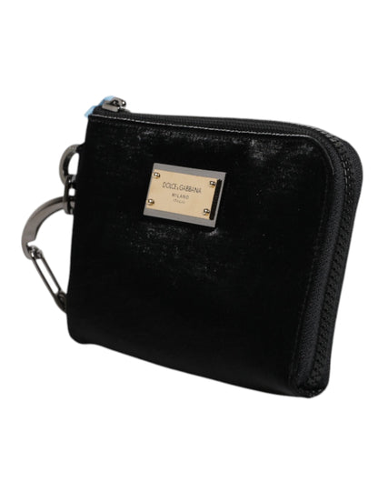Dolce &amp; Gabbana Black Nylon Logo Plaque Keyring Pouch Clutch Bag