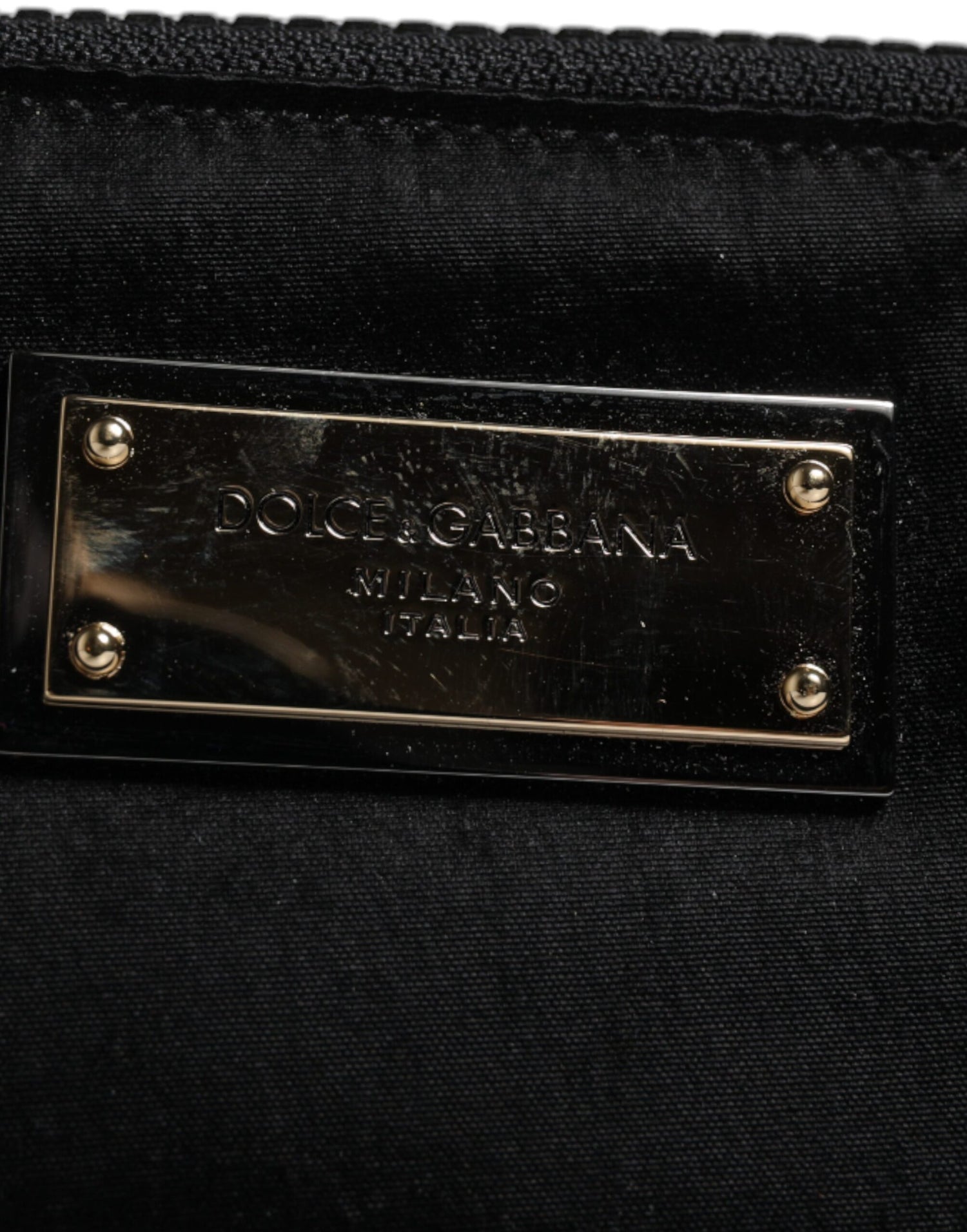 Dolce &amp; Gabbana Black Nylon Logo Plaque Keyring Pouch Clutch Bag
