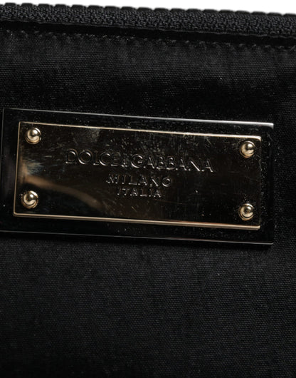 Dolce &amp; Gabbana Black Nylon Logo Plaque Keyring Pouch Clutch Bag