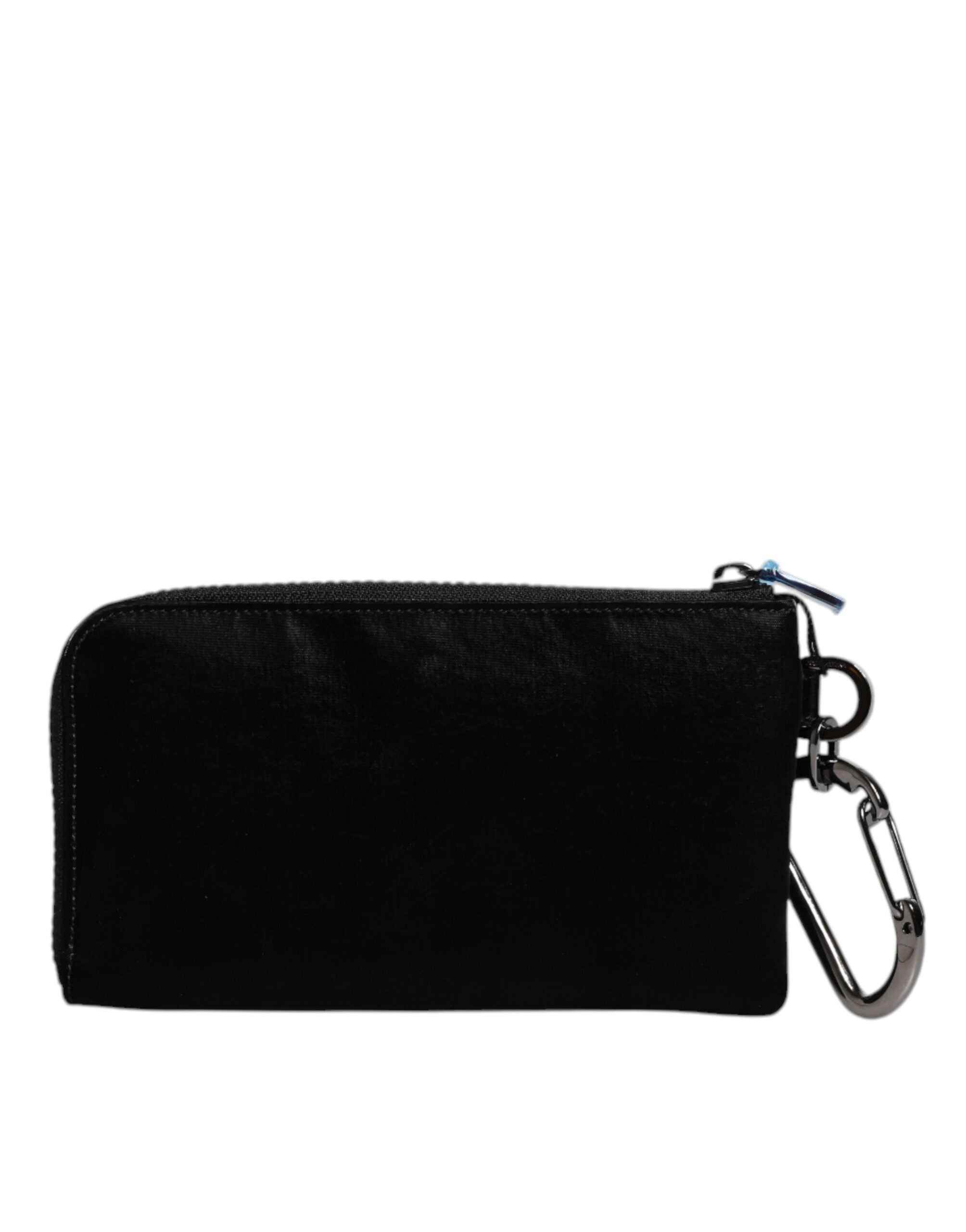 Dolce &amp; Gabbana Black Nylon Logo Plaque Keyring Pouch Clutch Bag