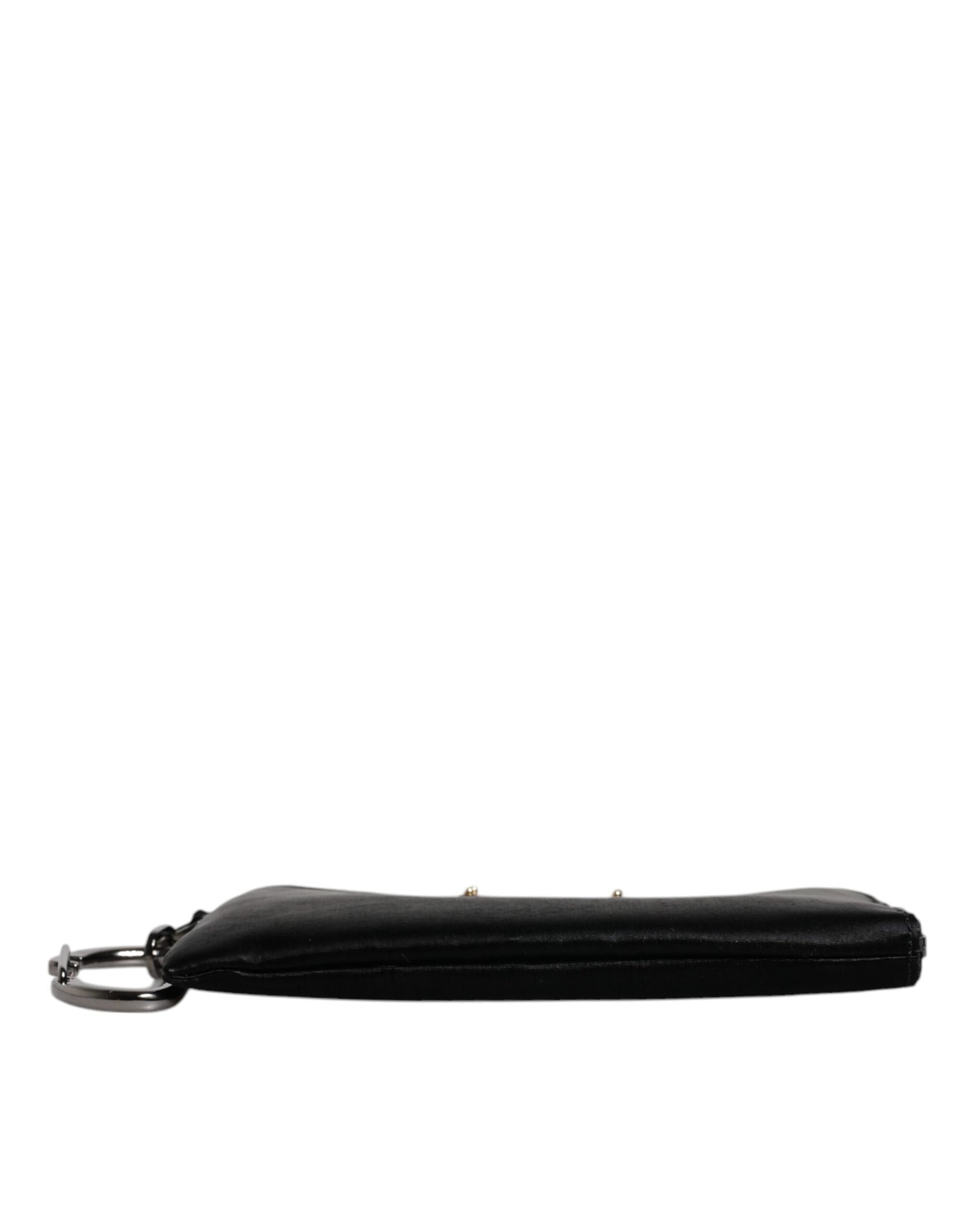 Dolce &amp; Gabbana Black Nylon Logo Plaque Keyring Pouch Clutch Bag
