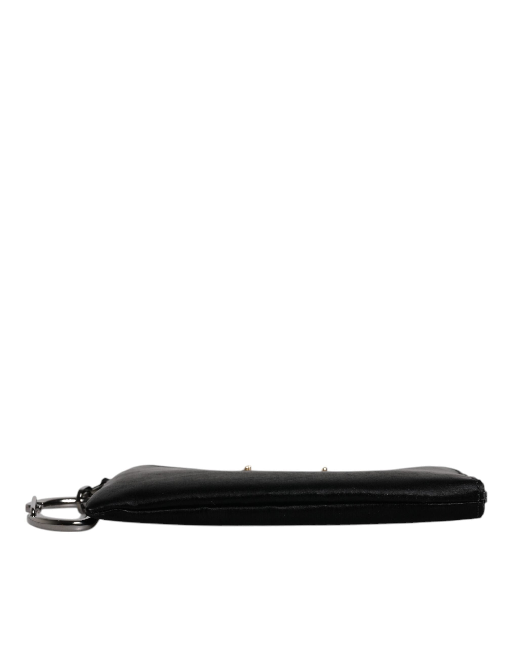 Dolce &amp; Gabbana Black Nylon Logo Plaque Keyring Pouch Clutch Bag