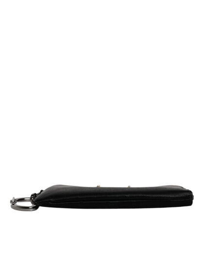 Dolce &amp; Gabbana Black Nylon Logo Plaque Keyring Pouch Clutch Bag