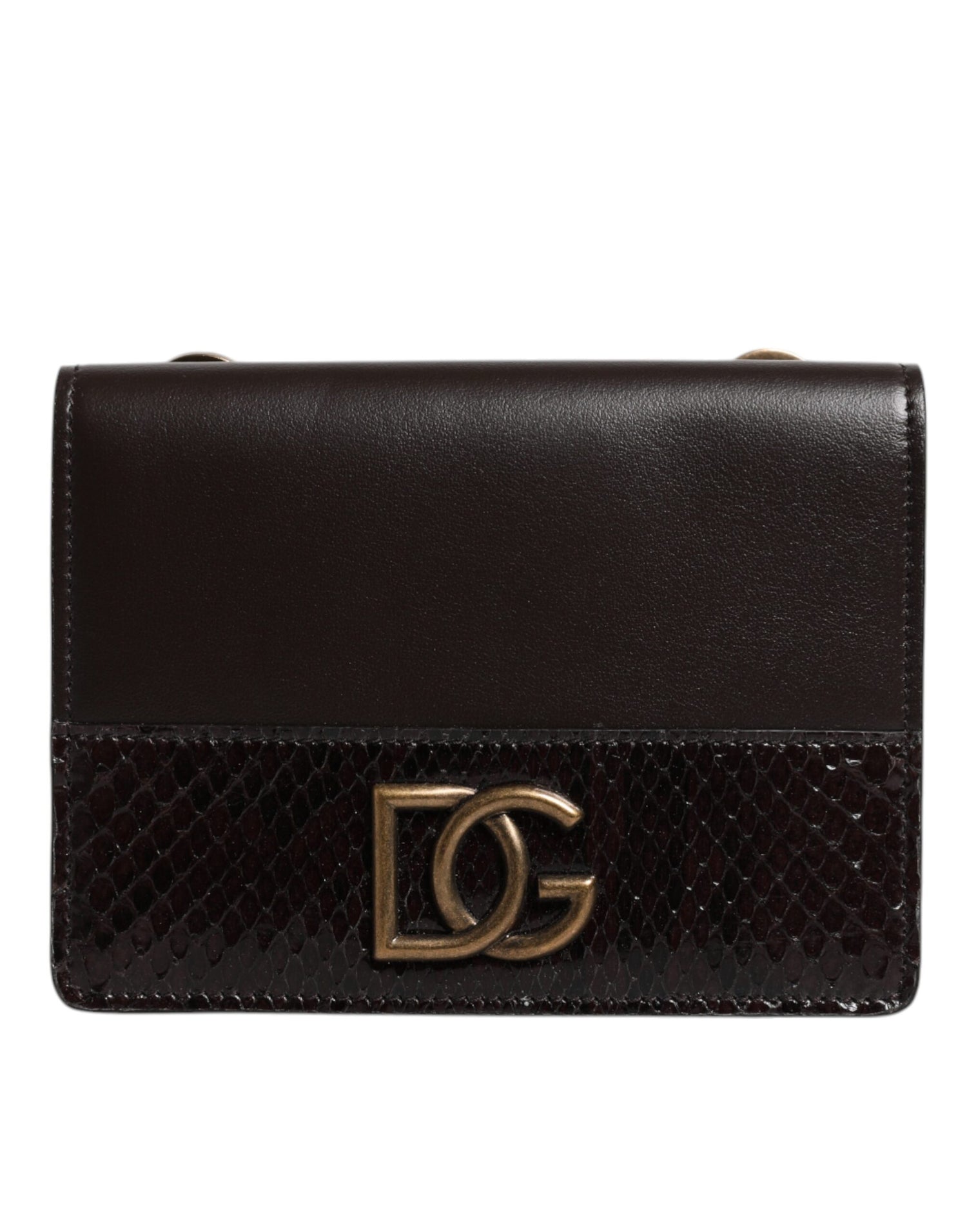 Dolce &amp; Gabbana Brown Leather Bifold DG Logo Cardholder Sling Strap Wallet