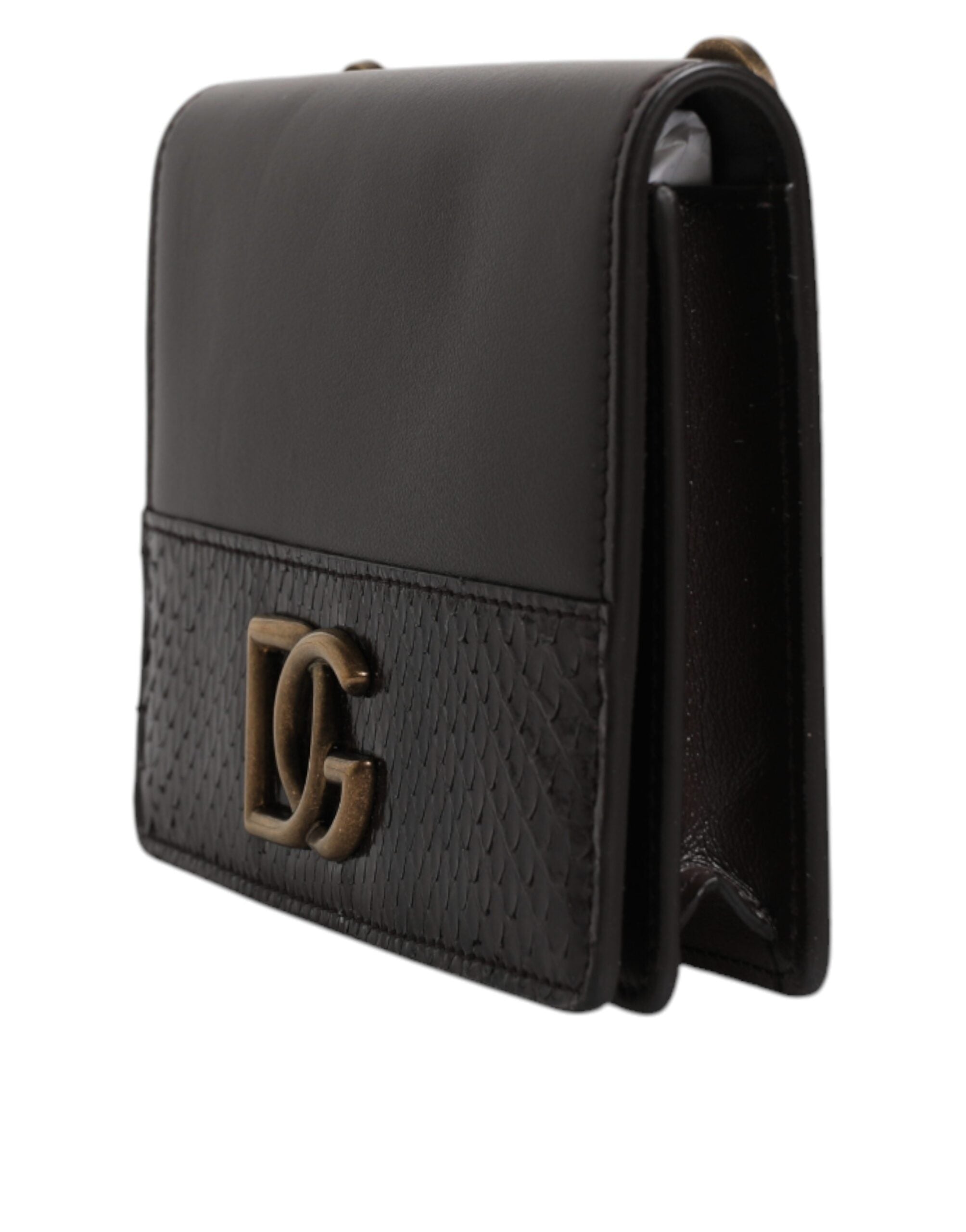 Dolce &amp; Gabbana Brown Leather Bifold DG Logo Cardholder Sling Strap Wallet