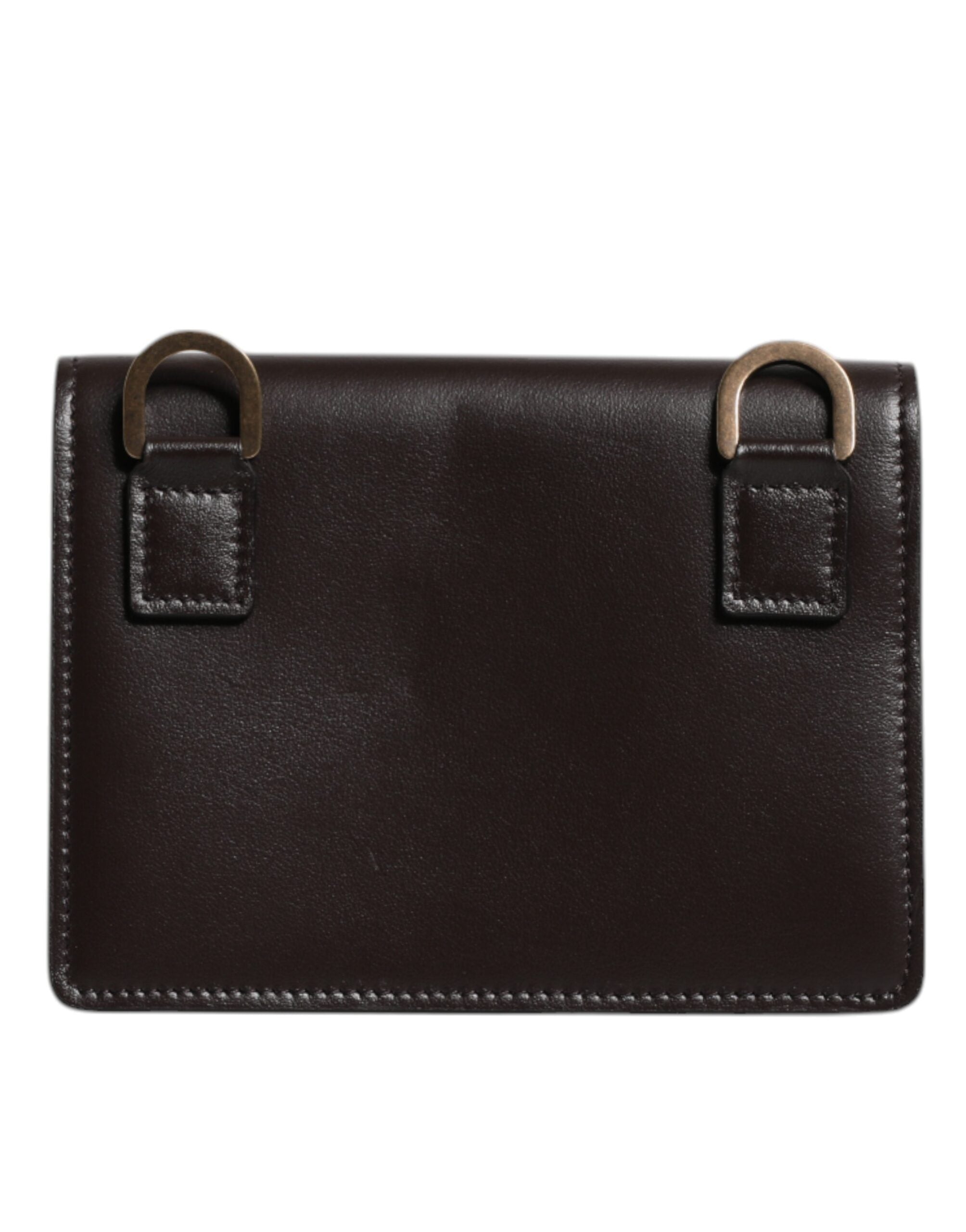 Dolce &amp; Gabbana Brown Leather Bifold DG Logo Cardholder Sling Strap Wallet