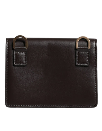 Dolce &amp; Gabbana Brown Leather Bifold DG Logo Cardholder Sling Strap Wallet