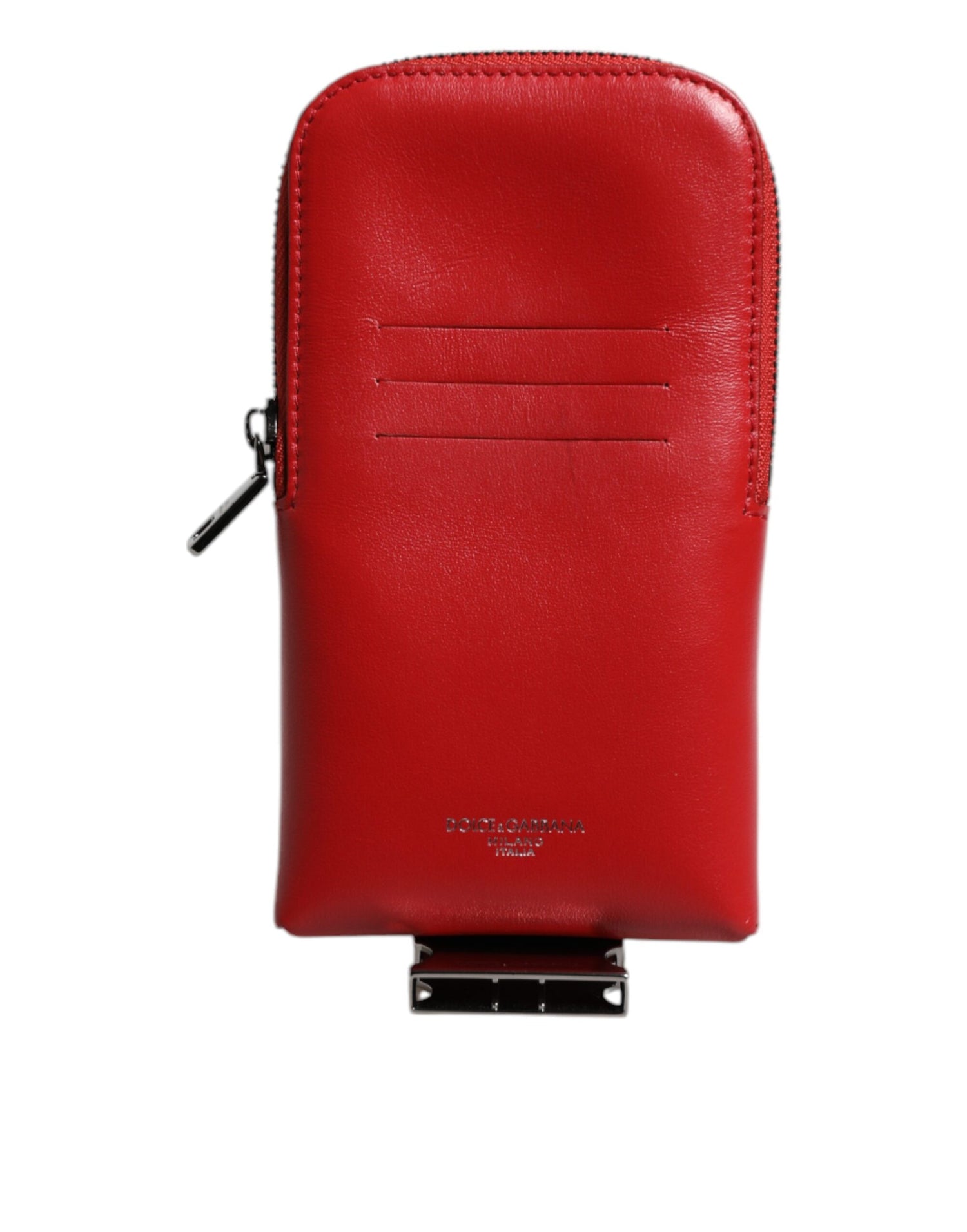Dolce &amp; Gabbana Red Leather Logo Zip Around Card Holder Wide Strap Wallet (Copy)