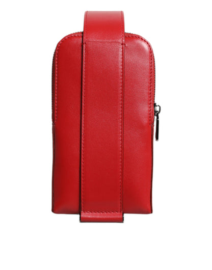 Dolce &amp; Gabbana Red Leather Logo Zip Around Card Holder Wide Strap Wallet (Copy)