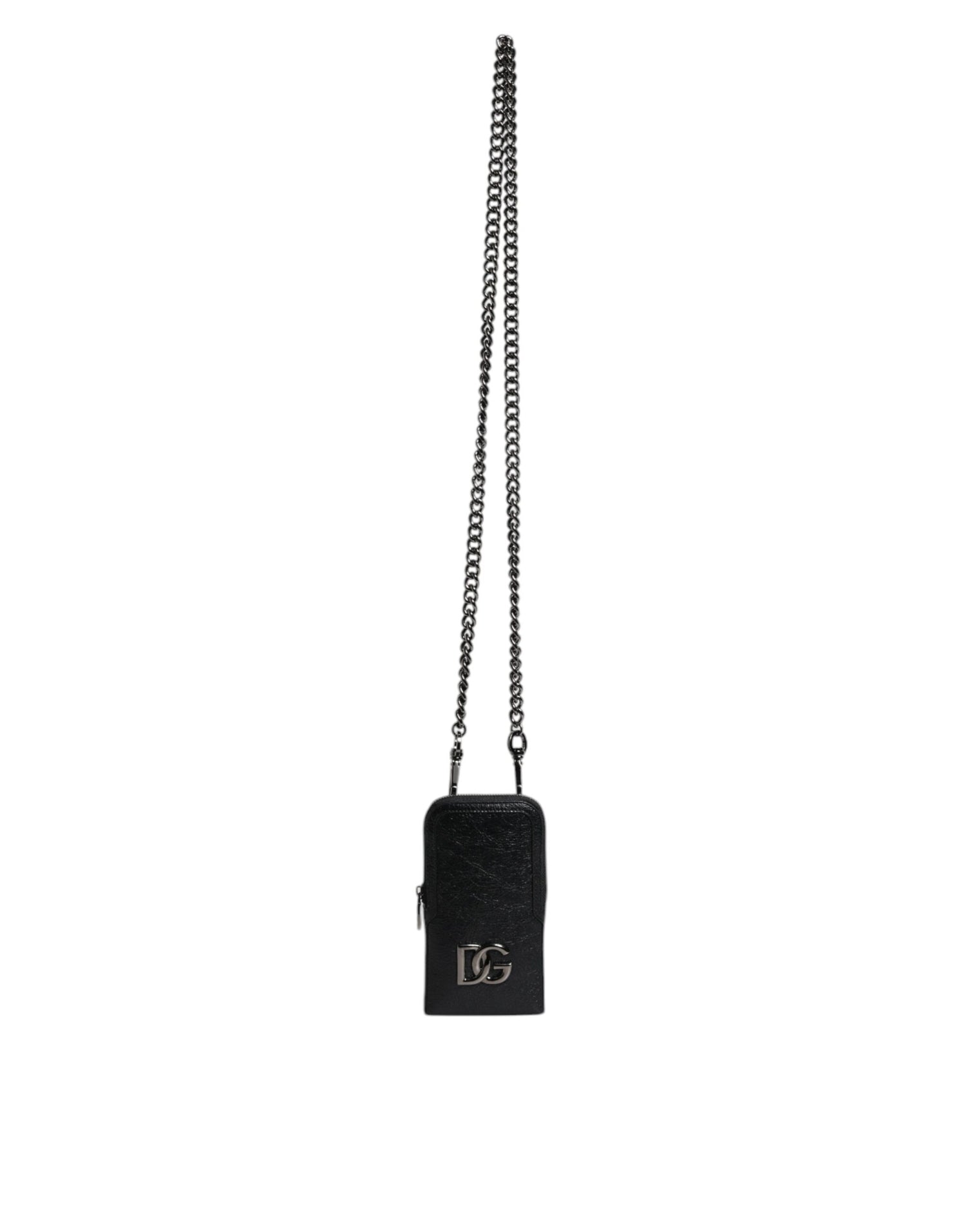 Dolce &amp; Gabbana Black Leather Purse Crossbody Chain Sling Phone Bag