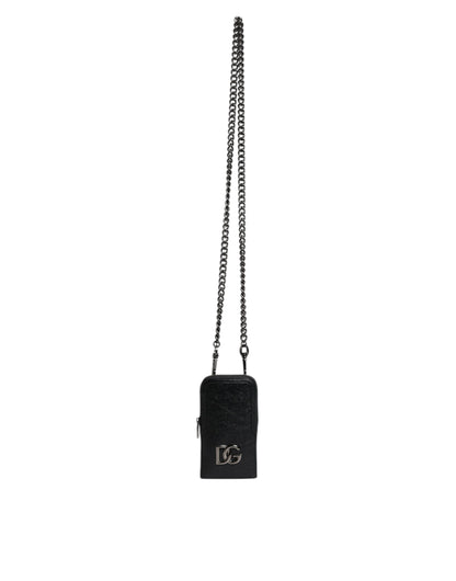 Dolce &amp; Gabbana Black Leather Purse Crossbody Chain Sling Phone Bag