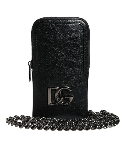 Dolce &amp; Gabbana Black Leather Purse Crossbody Chain Sling Phone Bag