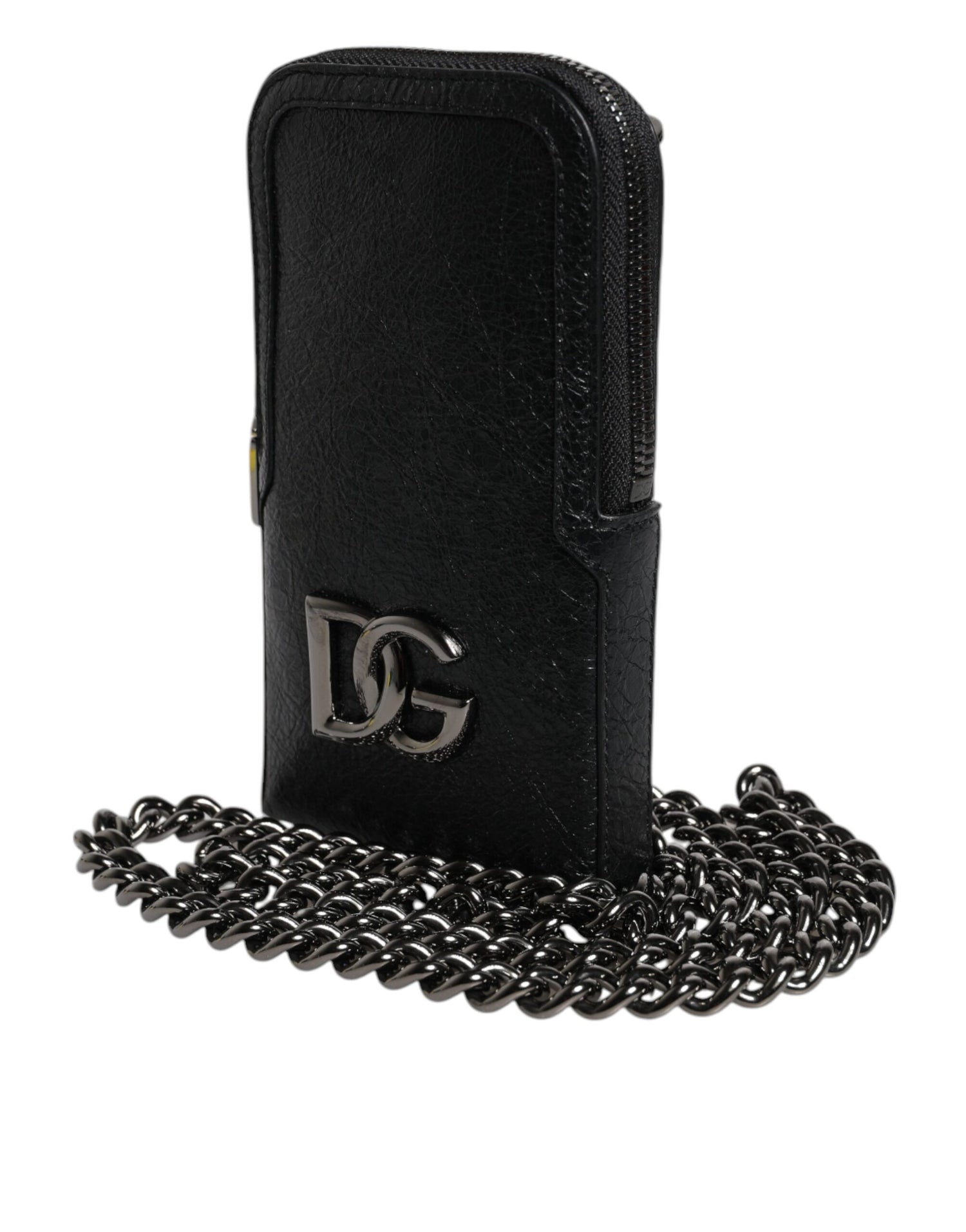 Dolce &amp; Gabbana Black Leather Purse Crossbody Chain Sling Phone Bag