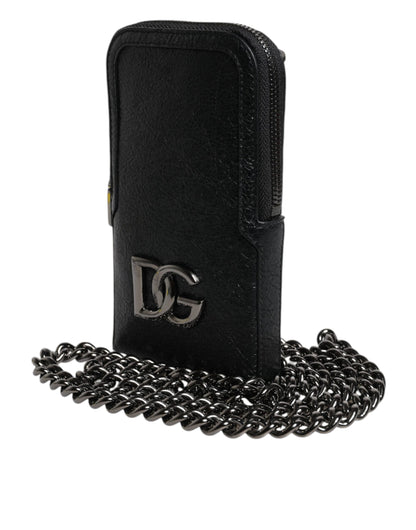 Dolce &amp; Gabbana Black Leather Purse Crossbody Chain Sling Phone Bag