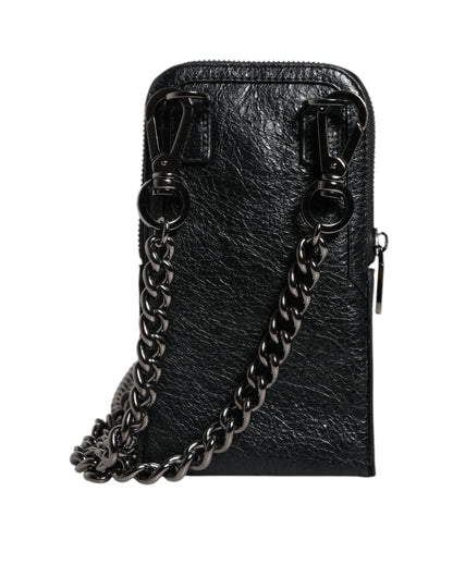 Dolce &amp; Gabbana Black Leather Purse Crossbody Chain Sling Phone Bag