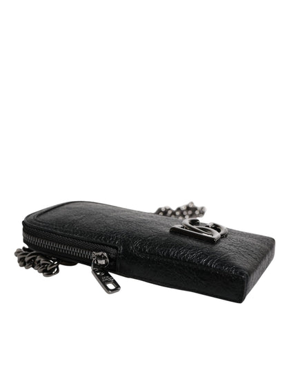 Dolce &amp; Gabbana Black Leather Purse Crossbody Chain Sling Phone Bag