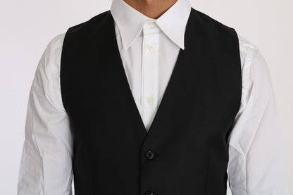 Dolce &amp; Gabbana Black Solid Wool Silk Waistcoat Vest