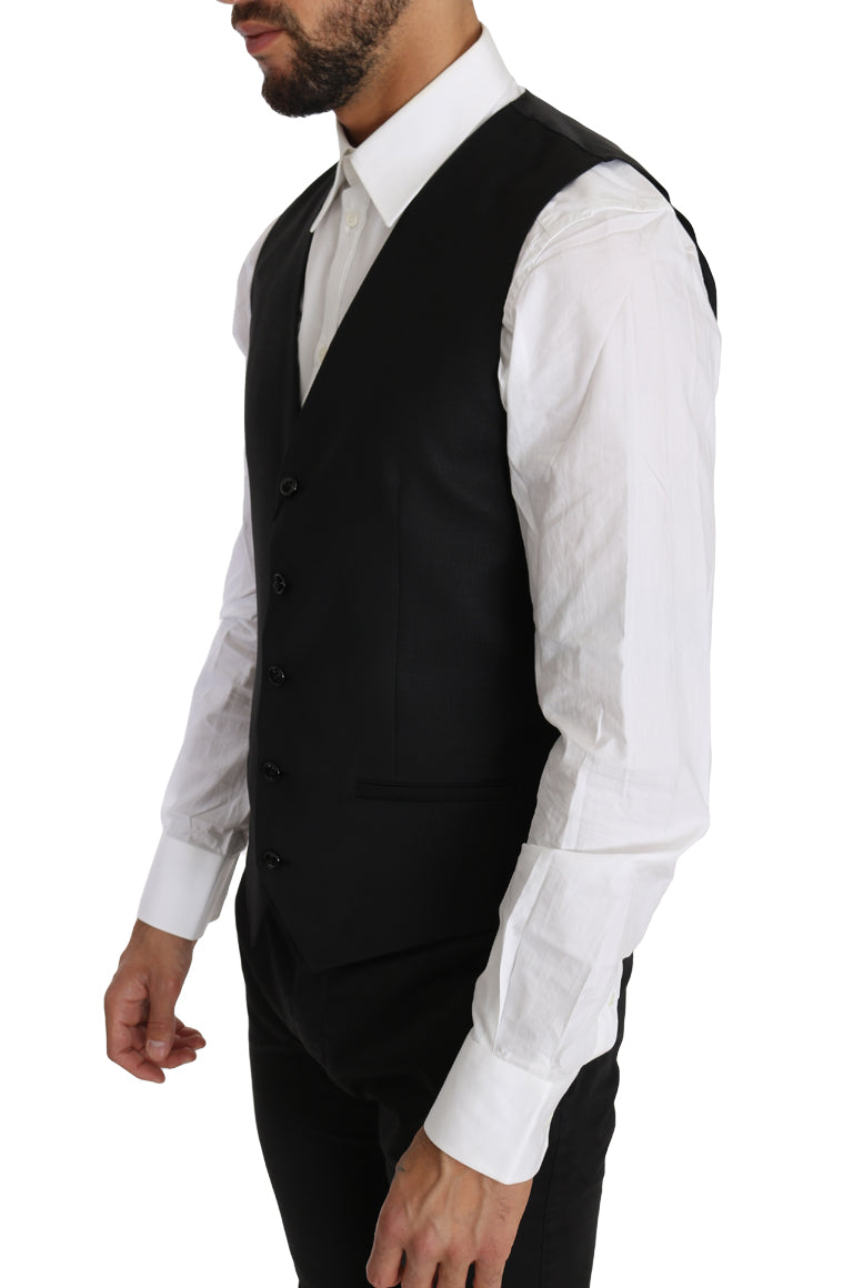 Dolce &amp; Gabbana Black Solid Wool Silk Waistcoat Vest