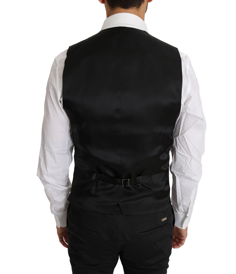 Dolce &amp; Gabbana Black Solid Wool Silk Waistcoat Vest
