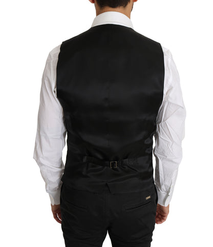 Dolce &amp; Gabbana Black Solid Wool Silk Waistcoat Vest