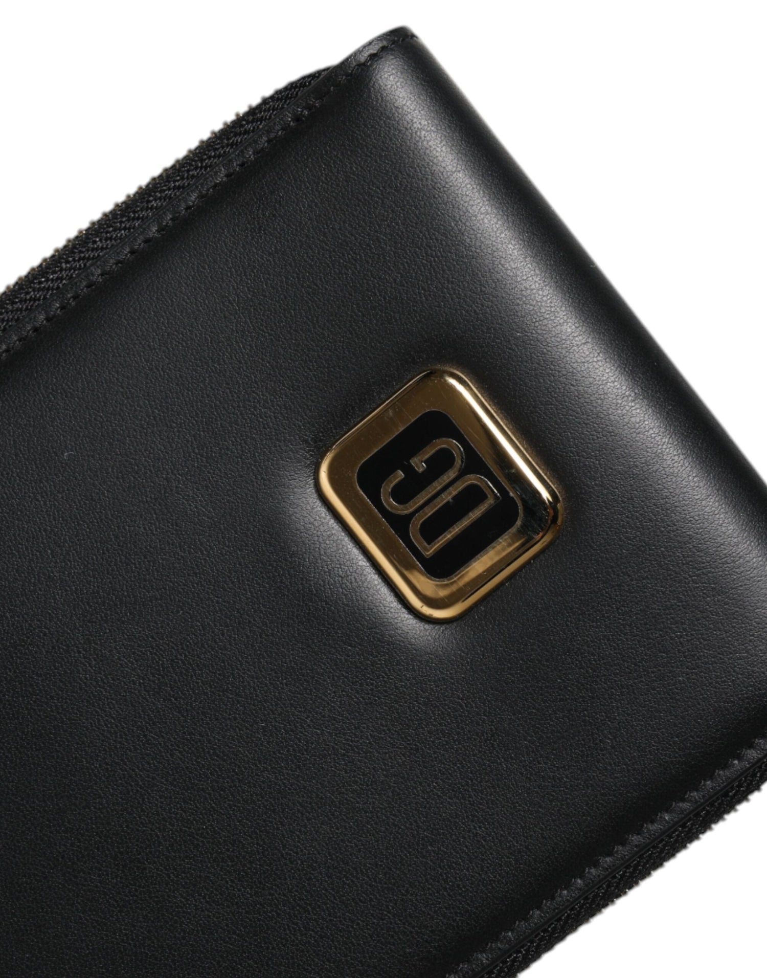 Dolce &amp; Gabbana Black Leather Logo Plaque Neck Strap Card Coin Wallet
