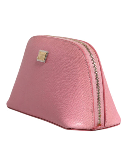 Dolce &amp; Gabbana Pink Leather DG Logo Zip Around Hand Purse Pouch Wallet