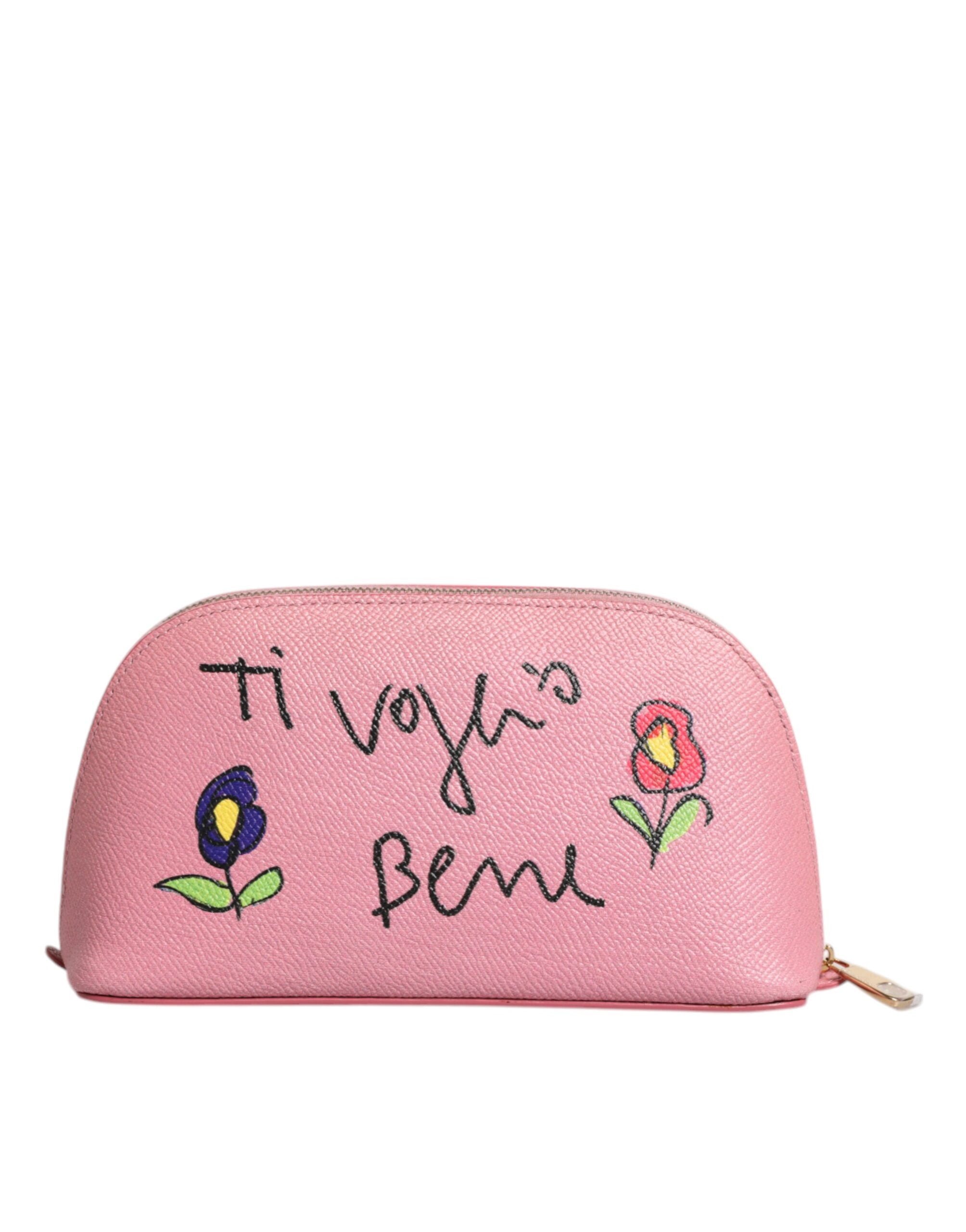 Dolce &amp; Gabbana Pink Leather DG Logo Zip Around Hand Purse Pouch Wallet