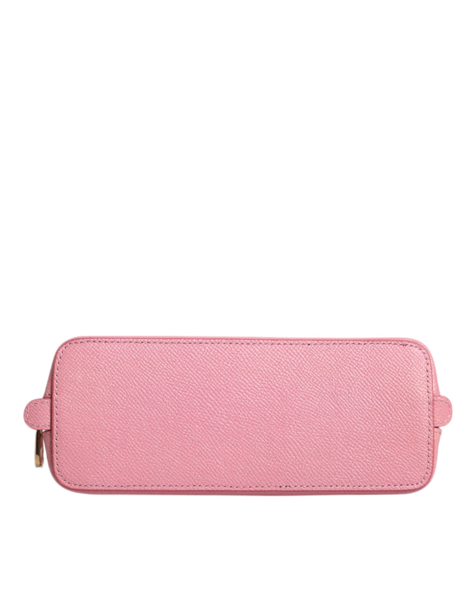 Dolce &amp; Gabbana Pink Leather DG Logo Zip Around Hand Purse Pouch Wallet