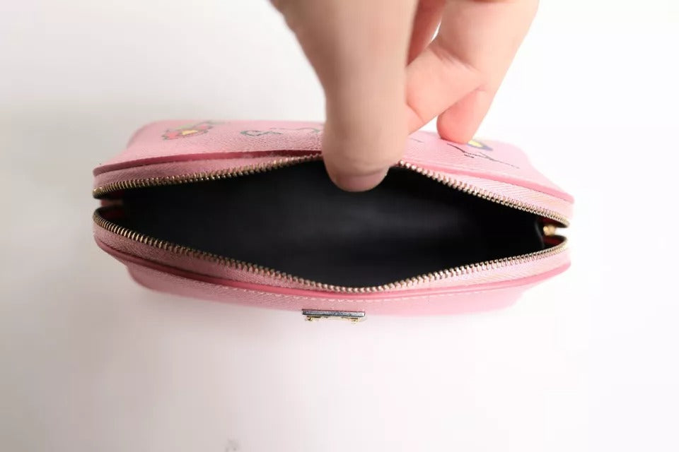 Dolce &amp; Gabbana Pink Leather DG Logo Zip Around Hand Purse Pouch Wallet