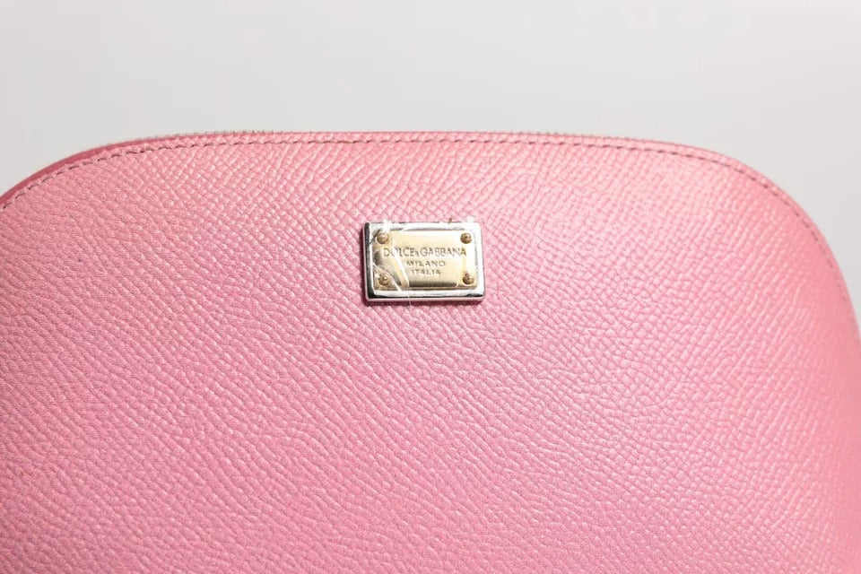 Dolce &amp; Gabbana Pink Leather DG Logo Zip Around Hand Purse Pouch Wallet