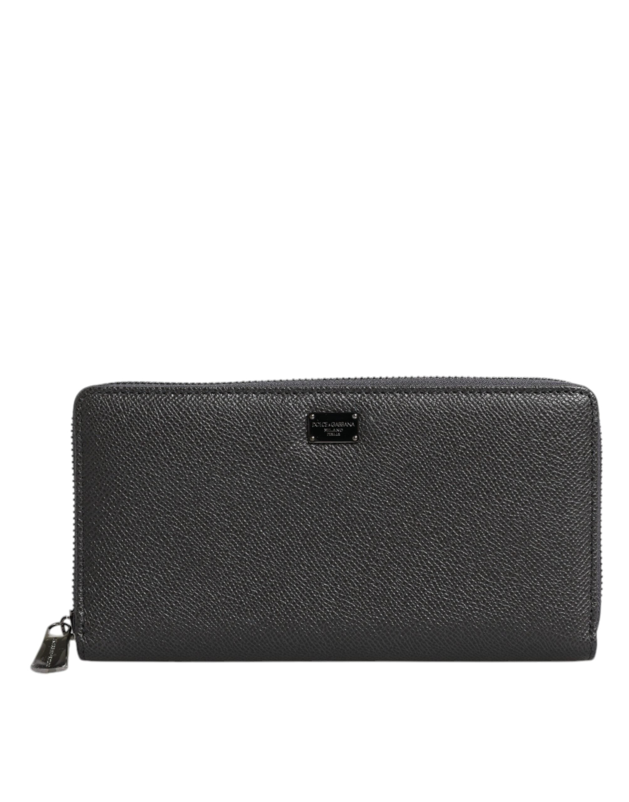 Dolce &amp; Gabbana Dark Gray Leather DG Logo Zip Around Continental Wallet