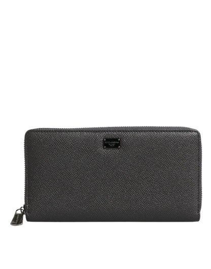 Dolce &amp; Gabbana Dark Gray Leather DG Logo Zip Around Continental Wallet