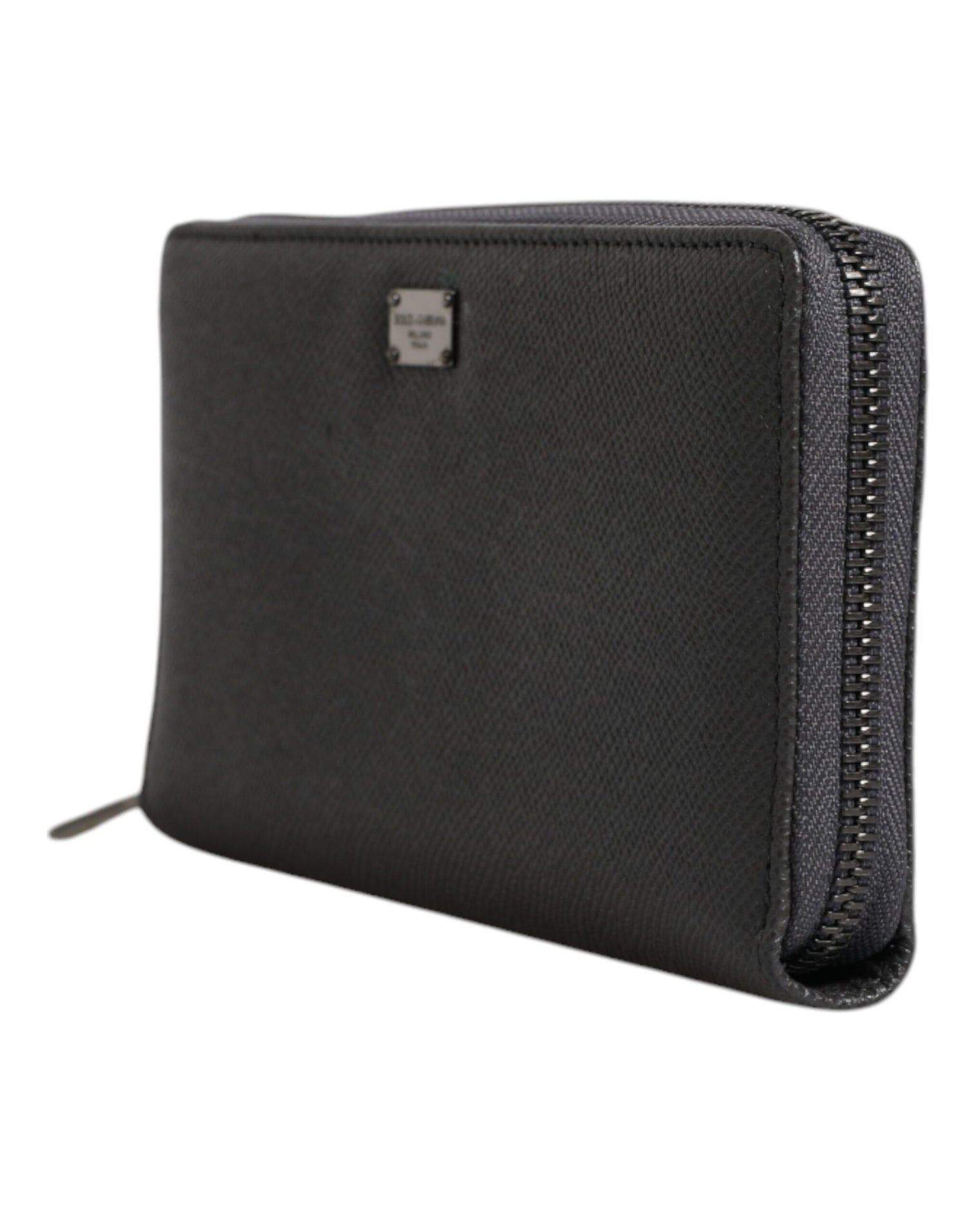Dolce &amp; Gabbana Dark Gray Leather DG Logo Zip Around Continental Wallet