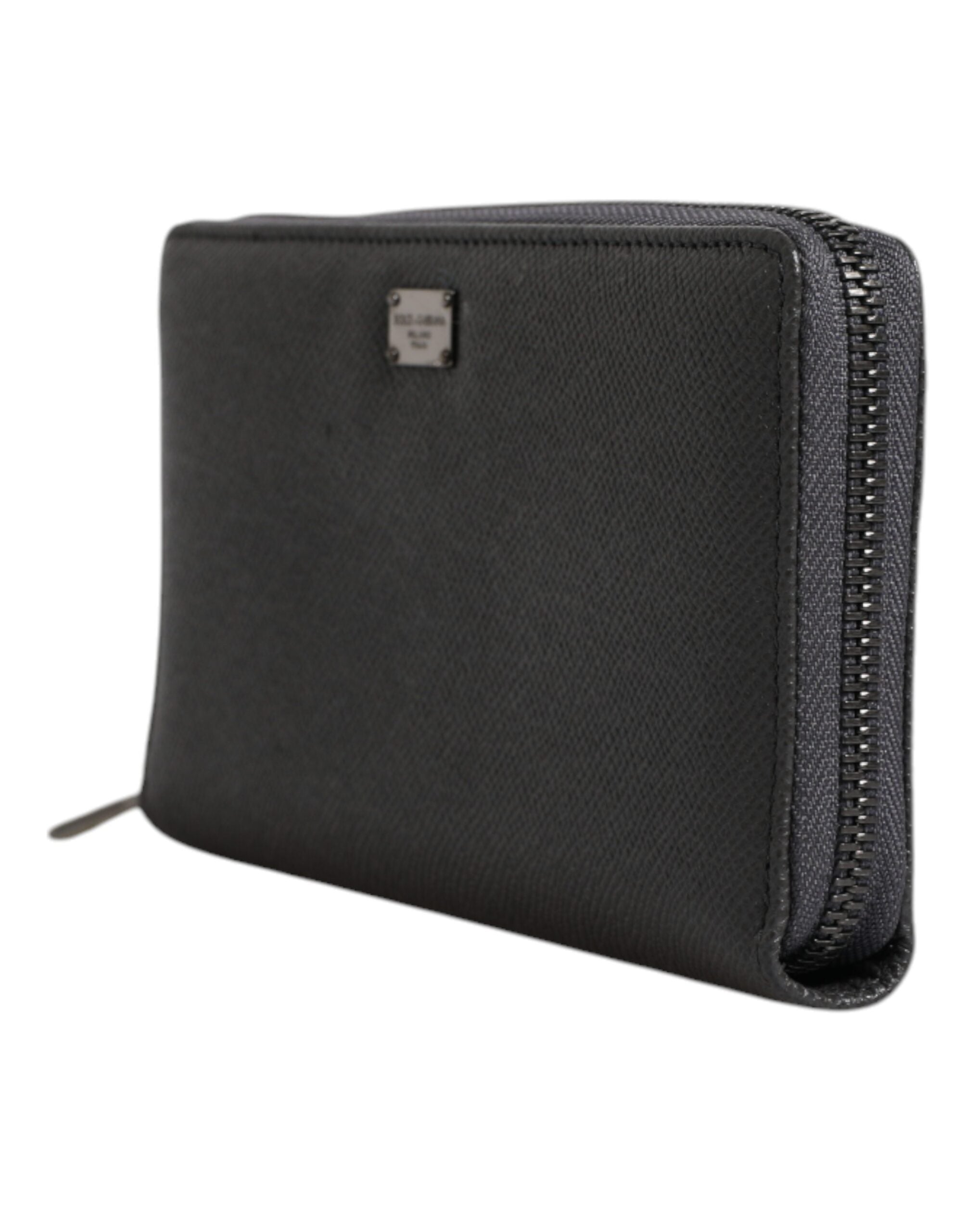 Dolce &amp; Gabbana Dark Gray Leather DG Logo Zip Around Continental Wallet