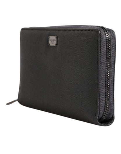 Dolce &amp; Gabbana Dark Gray Leather DG Logo Zip Around Continental Wallet