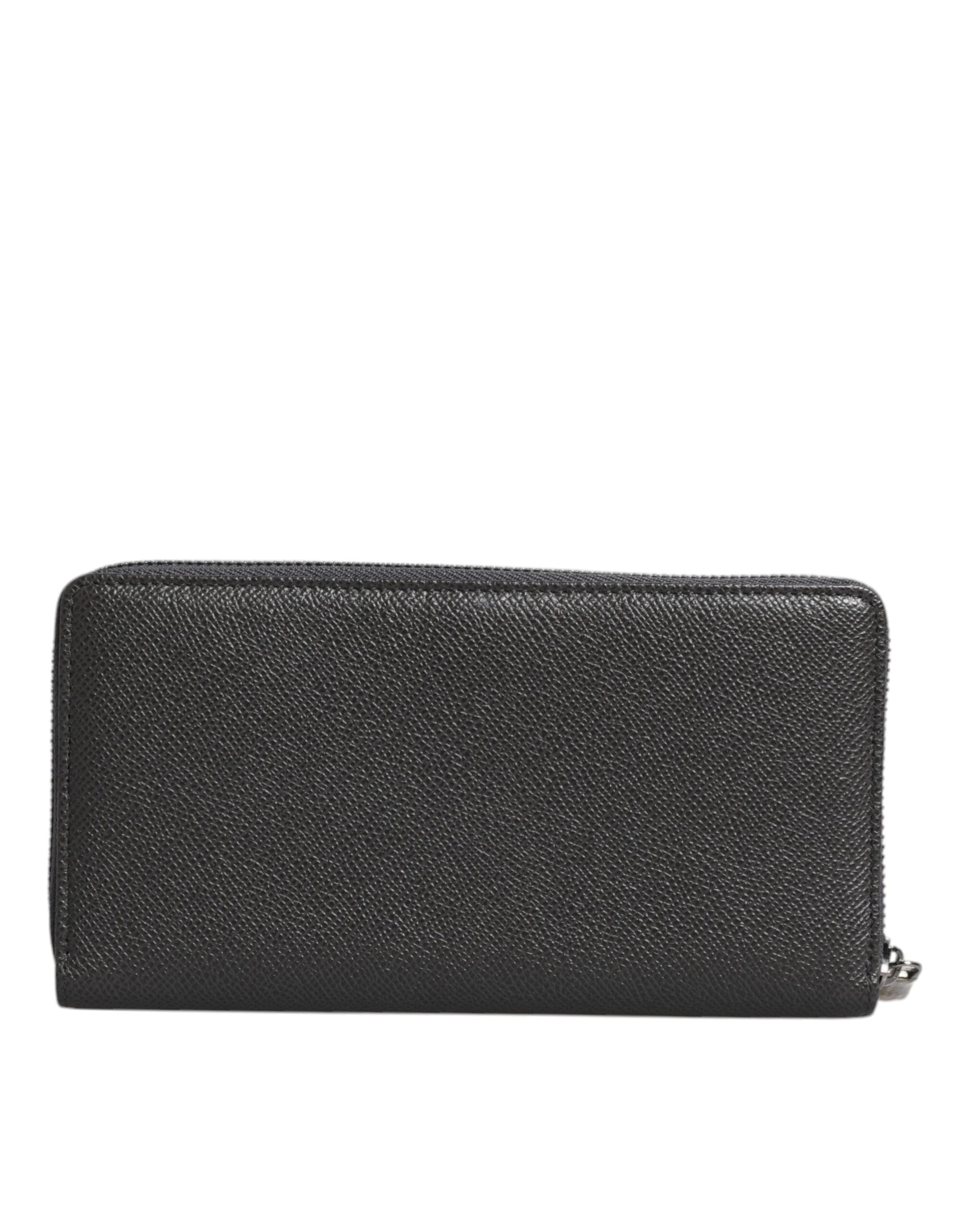 Dolce &amp; Gabbana Dark Gray Leather DG Logo Zip Around Continental Wallet