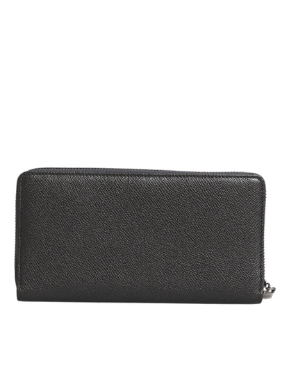 Dolce &amp; Gabbana Dark Gray Leather DG Logo Zip Around Continental Wallet