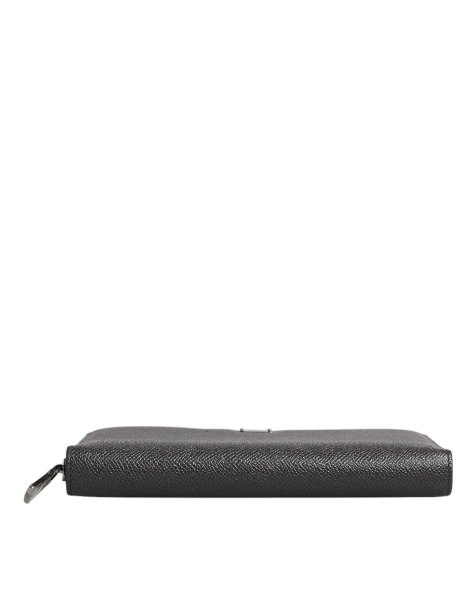 Dolce &amp; Gabbana Dark Gray Leather DG Logo Zip Around Continental Wallet