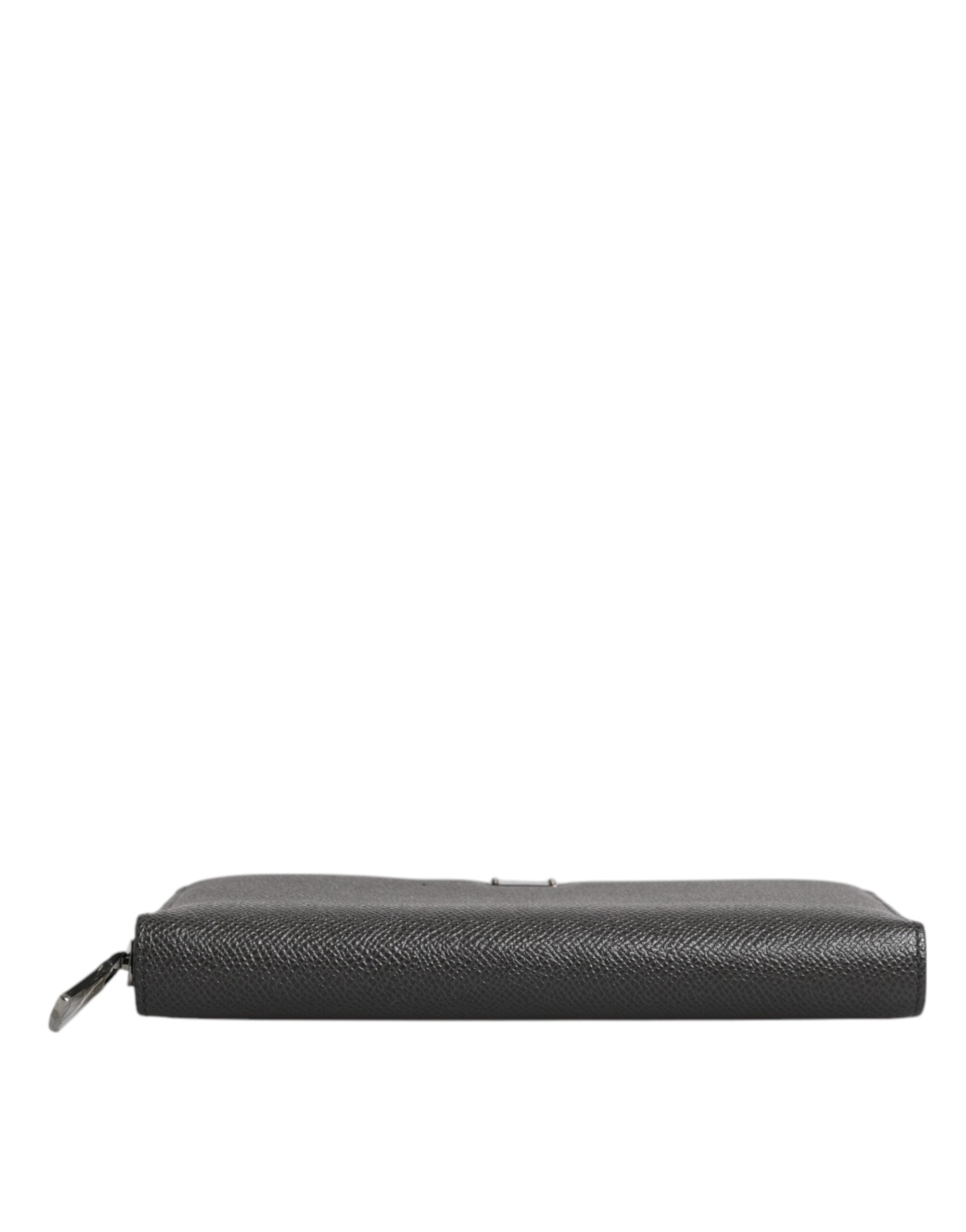 Dolce &amp; Gabbana Dark Gray Leather DG Logo Zip Around Continental Wallet