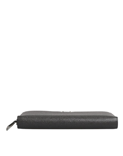 Dolce &amp; Gabbana Dark Gray Leather DG Logo Zip Around Continental Wallet
