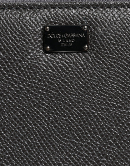 Dolce &amp; Gabbana Dark Gray Leather DG Logo Zip Around Continental Wallet