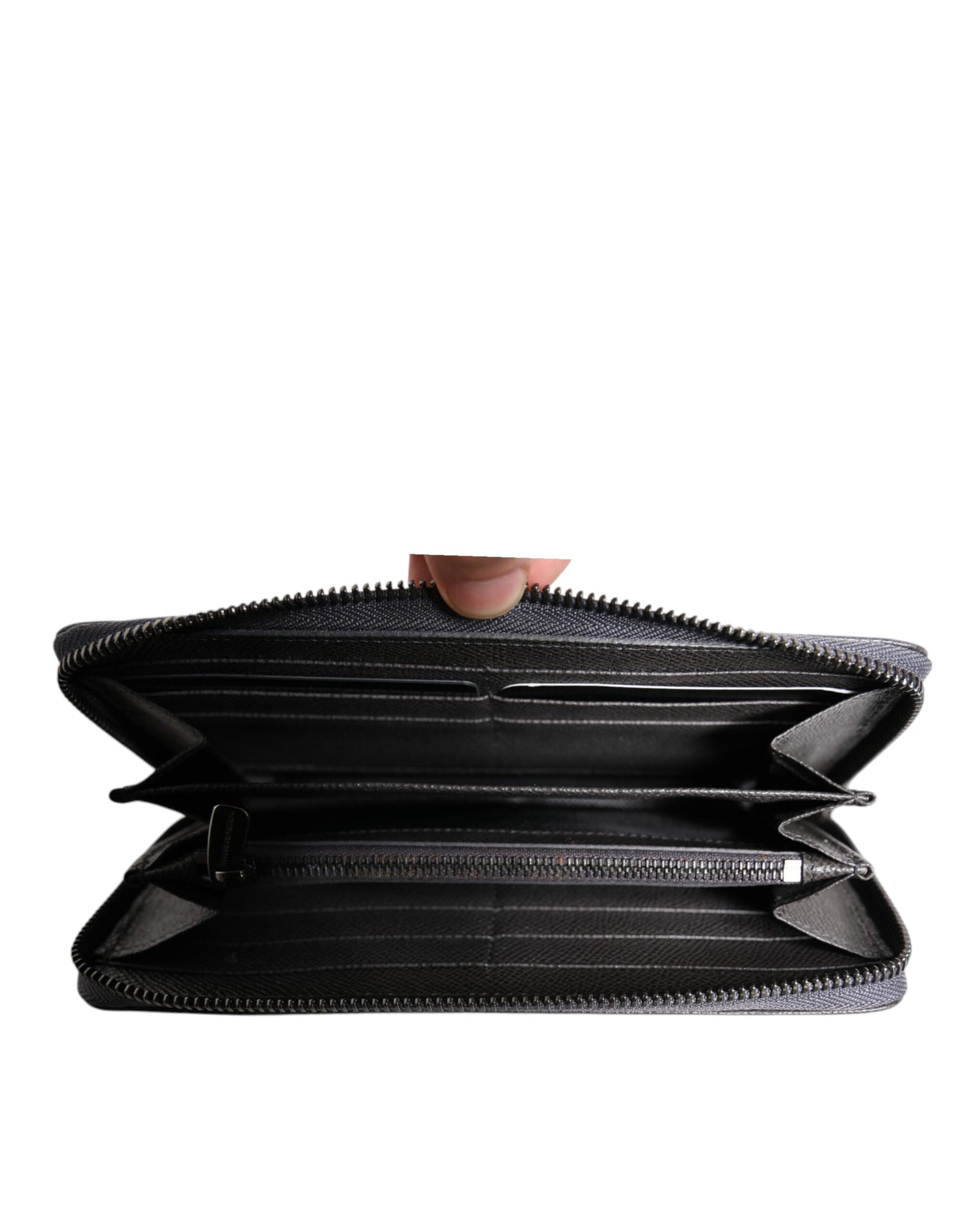 Dolce &amp; Gabbana Dark Gray Leather DG Logo Zip Around Continental Wallet