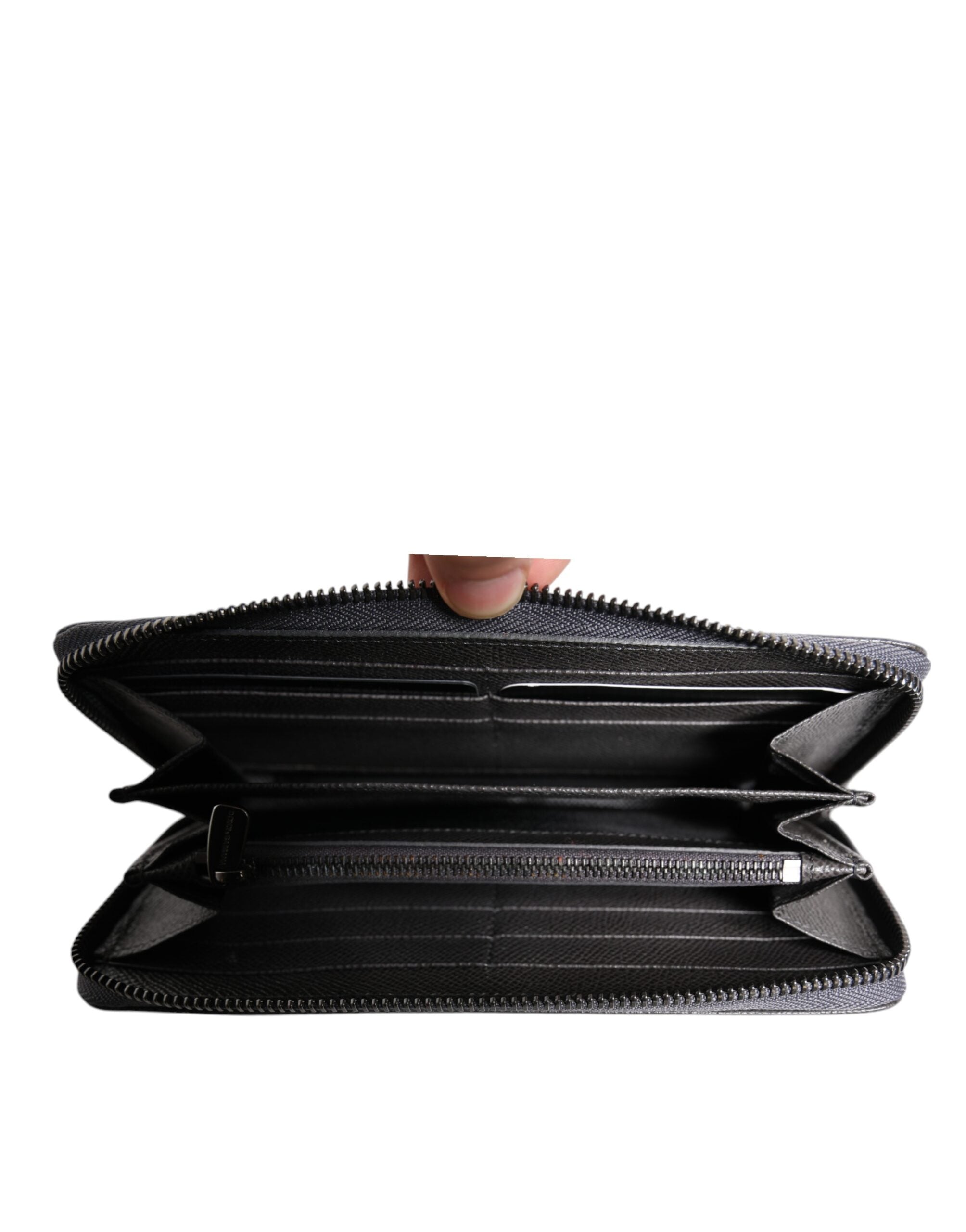 Dolce &amp; Gabbana Dark Gray Leather DG Logo Zip Around Continental Wallet