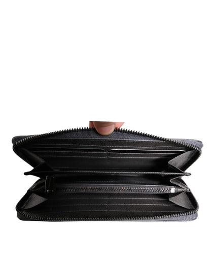 Dolce &amp; Gabbana Dark Gray Leather DG Logo Zip Around Continental Wallet