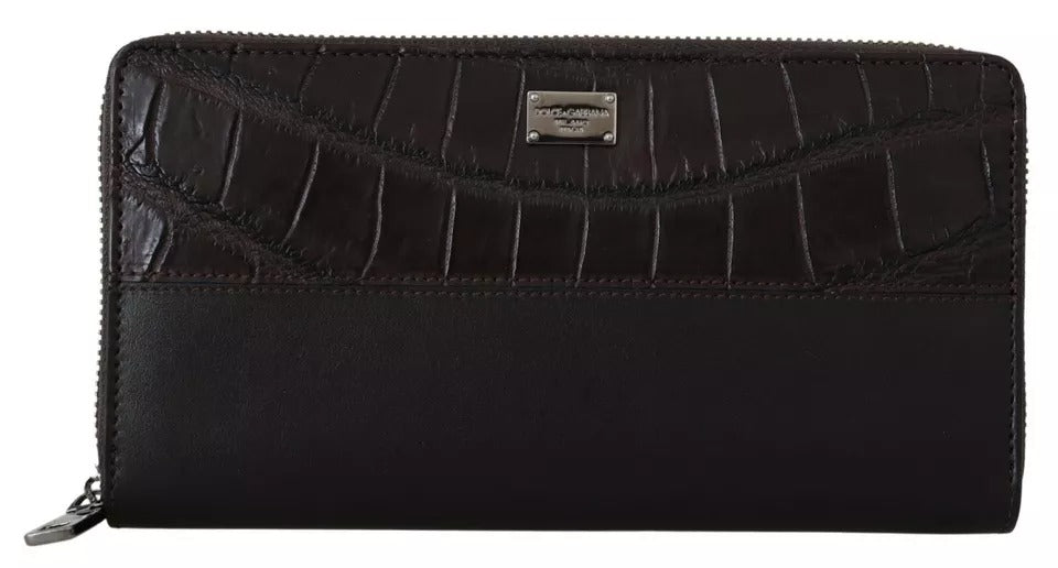 Dolce &amp;amp; Gabbana Brun Exotisk Läder Continental Clutch Plånbok Med Dragkedja Runt