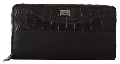Dolce &amp;amp; Gabbana Brun Exotisk Läder Continental Clutch Plånbok Med Dragkedja Runt