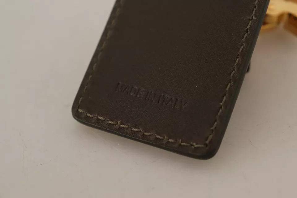 Dolce &amp;amp; Gabbana Grön Läder D&amp;amp;G Logotyp Metallring Krok Nyckelring