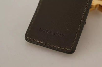 Dolce &amp;amp; Gabbana Grön Läder D&amp;amp;G Logotyp Metallring Krok Nyckelring